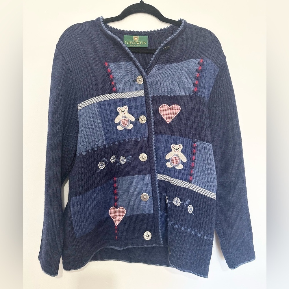 GIESSWEIN Vintage Knit Cardigan size 8 women’s wool navy office work
